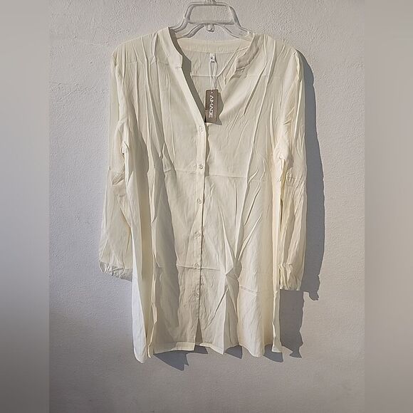 Aimage XL Boho  Blouse Shirt Top Off White Button Ruffled Sleeves Long - Picture 1 of 5